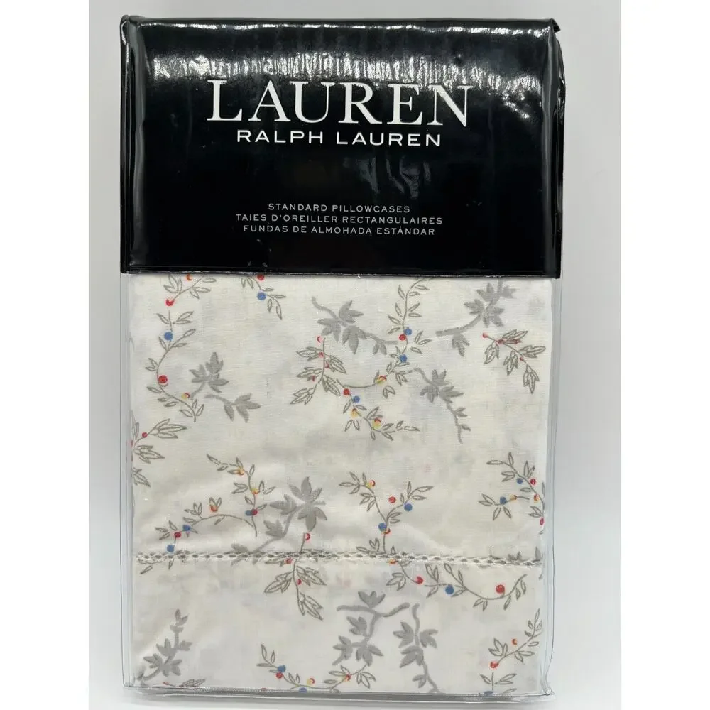 Lauren Ralph Lauren Carolyne Vine 2 Standard Pillowcases Grey NWT $150 - Picture 12 of 12
